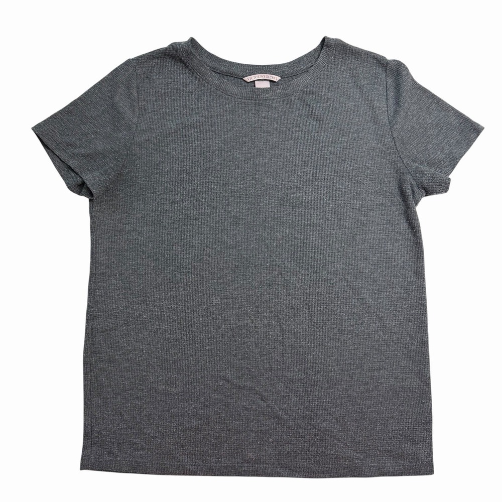 Victoria's Secret Waffle Knit Soft Short Sleeve Shirt Size XS Grey Soft
